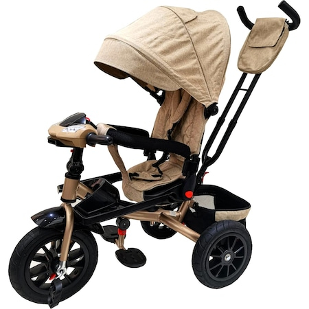 Tricicleta Super Trike, Melodii si Lumini, Roti din cauciuc, Pozitie de somn, Scaun Reversibil cu Rotatie 360 grade, Bej [0]