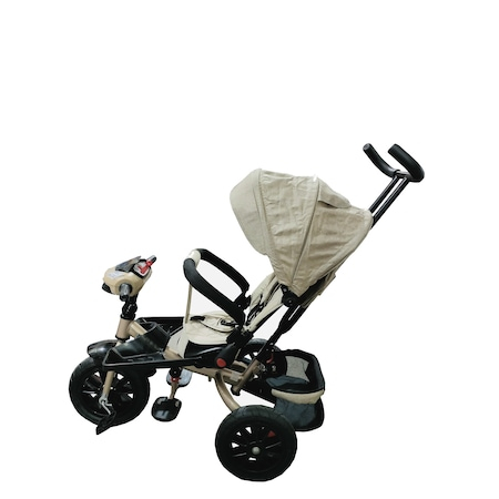 Tricicleta Super Trike, Melodii si Lumini, Roti din cauciuc, Pozitie de somn, Scaun Reversibil cu Rotatie 360 grade, Bej [3]