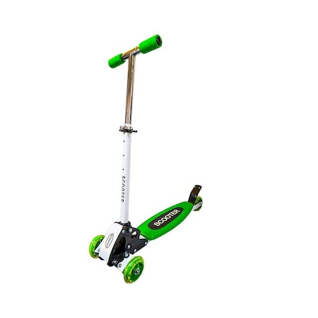 Triciclete - Trotineta cu 3 roti , cotire prin inclinare , cadru aliminiu , roata spate dubla , Alb/Verde , 3 ani +