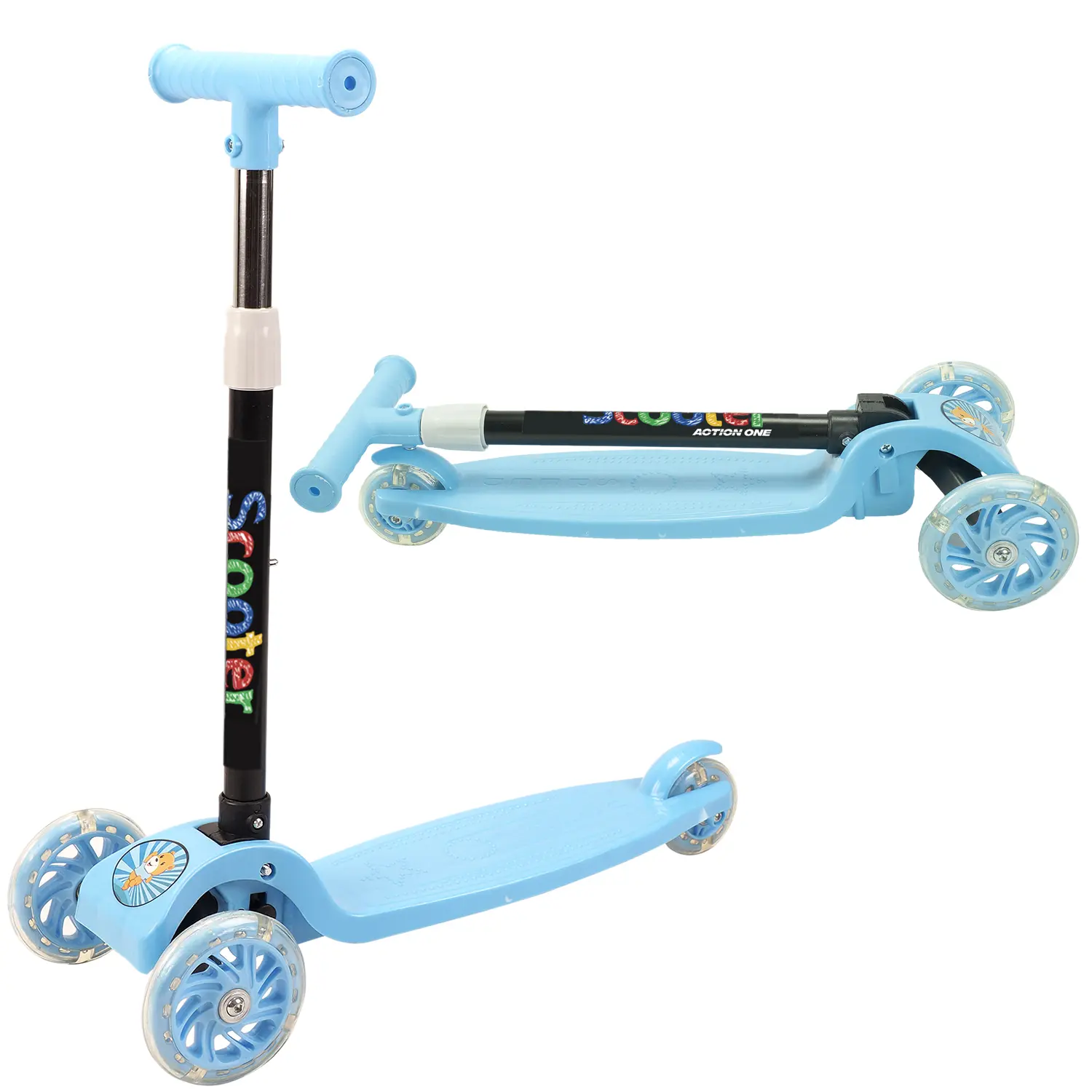 Role, Trotinete & Skateboard - Trotineta Pliabila si Inaltime Ajustabila pentru  Baieti cu Roti care Lumineaza, Culoare Albastra