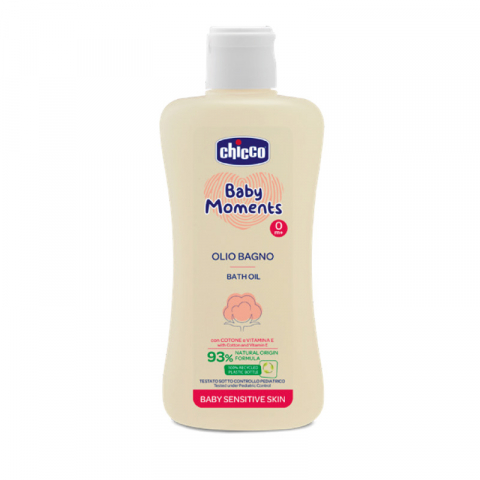 Ulei de corp copii - Ulei de baie Testat Dermatologic Chicco Baby Moments Sensitive pentru Pielea Sensibilă a Bebelușilor, 200ml, 0 luni+