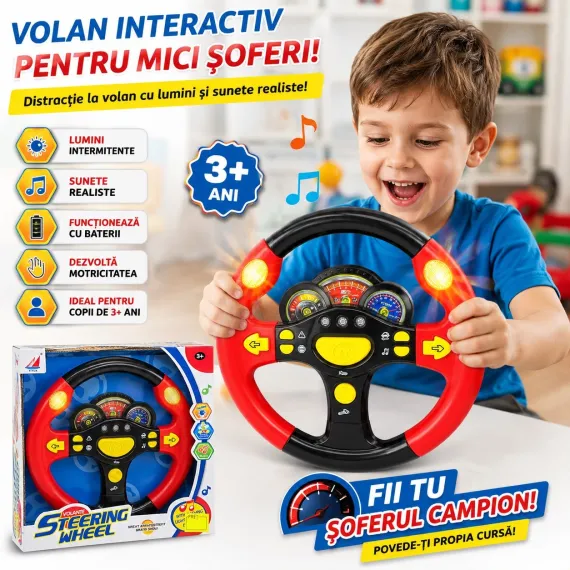 Volan de Jucarie pentru Copii cu Sunete si Lumini - Actiune Realistica -  Rosu / Negru [1]