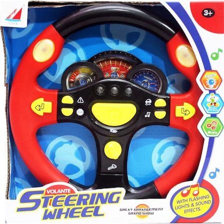 Jocuri si jucarii educative - Volan de Jucarie Pentru Copii, Sunete si Lumini - Steering Wheel Rosu/ Negru