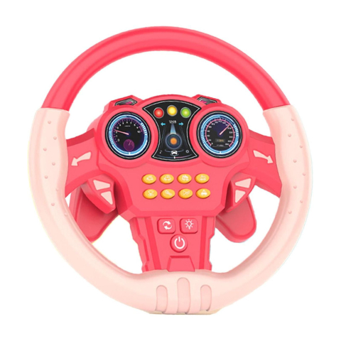 Jucarii bebelusi - Volan Simulator de Condus pentru Fetite, Interactiv cu Suport Ventuze, Joc Educativ si Durabil , Sunete si Lumini, Rotire 360 Grade - Roz