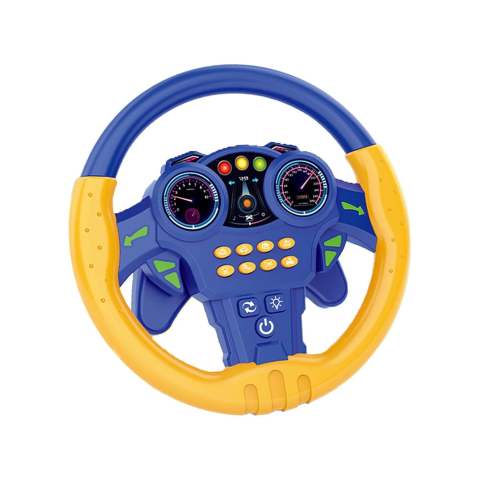 Volan Simulator de Condus pentru Copii , Interactiv cu Suport  Ventuze,  Joc  Educativ si Durabil ,  Sunete si Lumini, Rotire 360 Grade, Albastru  cu Galben [1]