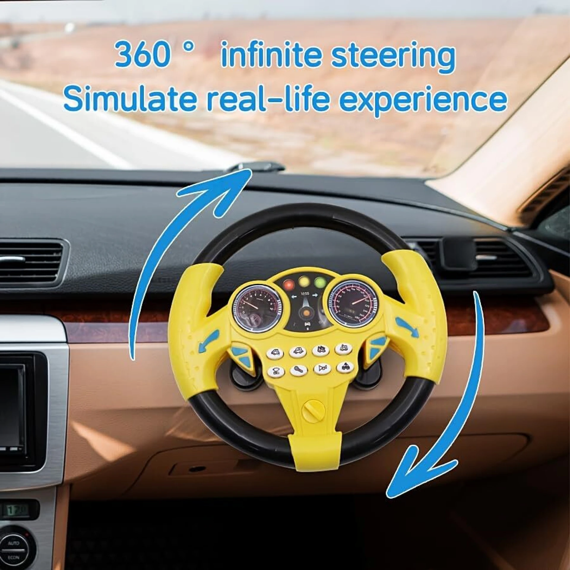 Volan Simulator de Condus pentru Copii , Interactiv cu Suport  Ventuze,  Joc  Educativ si Durabil ,  Sunete si Lumini, Rotire 360 Grade, Albastru  cu Galben [4]