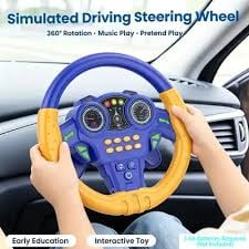 Jucarii bebelusi - Volan Simulator de Condus pentru Copii , Interactiv cu Suport  Ventuze,  Joc  Educativ si Durabil ,  Sunete si Lumini, Rotire 360 Grade, Albastru  cu Galben