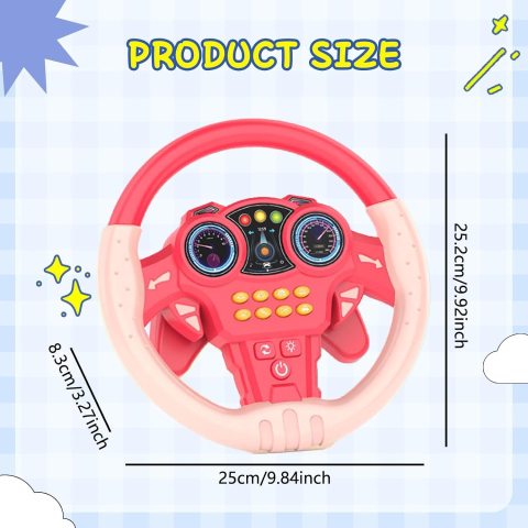 Volan Simulator de Condus pentru Fetite, Interactiv cu Suport Ventuze, Joc Educativ si Durabil , Sunete si Lumini, Rotire 360 Grade - Roz [3]