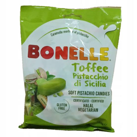 Produse alimentare italiene - CARAMELE BONELLE TOFFEE PISTACCHIO 150G