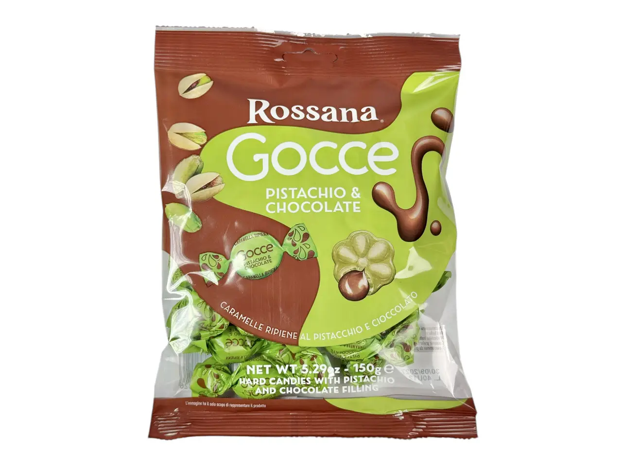 Produse alimentare italiene - CARAMELE ROSSANA PISTACCHIO E CIOCCOLATO 150G