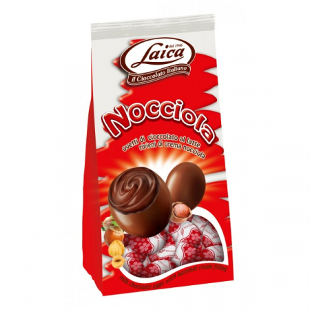 Bomboane italiene - LAICA OVETTI DI CIOCCOLATO AL LATTE  CON CREMA DI NOCCIOLA 120G