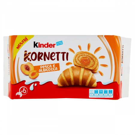 Prajituri, napolitane, cornuri italiene - PRAJITURA KINDER KORNETTI CU CAISE SI PIERSICI 252G