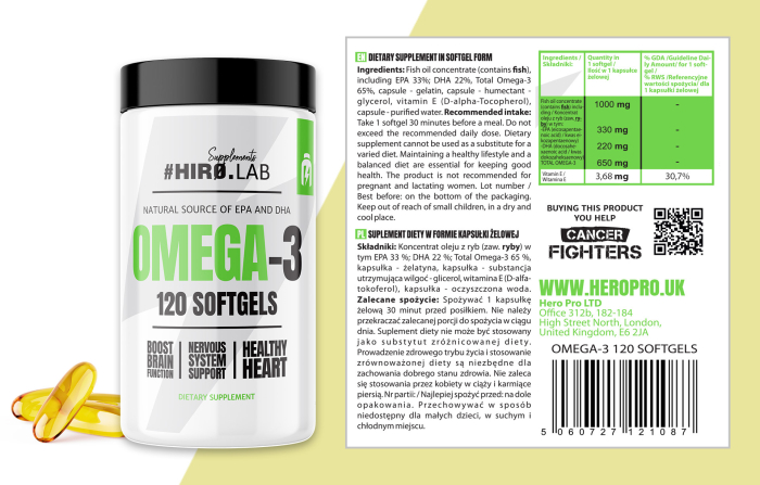 Acizi grasi Omega 3, Hiro.Lab, Omega-3, 120 de capsule moi [2]