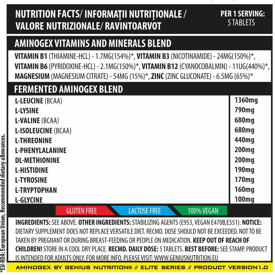 Aminoacizi esentiali, Genius Nutrition, AminoGex, 300 de tablete [2]
