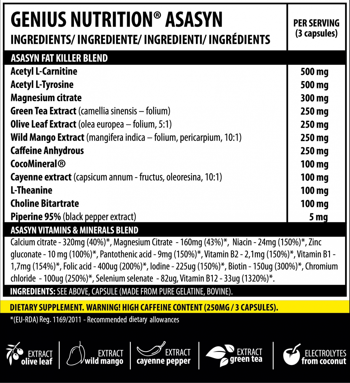 Arzator de grasimi, Genius Nutrition, Asasyn Professional Fat Killer, 180 de capsule [2]