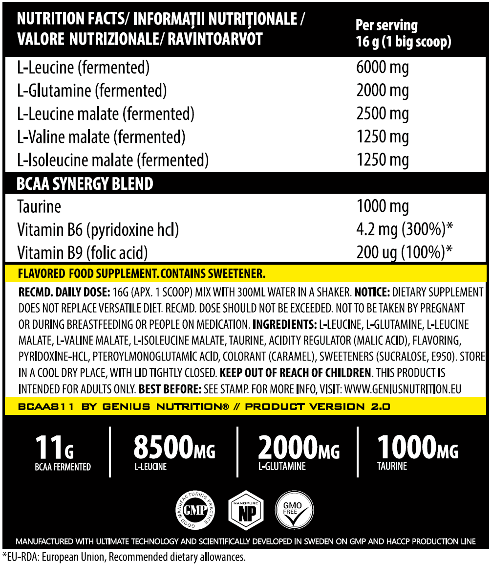 Aminoacizi, Genius Nutrition, BCAA 8:1:1, 400 de grame, pudra [2]