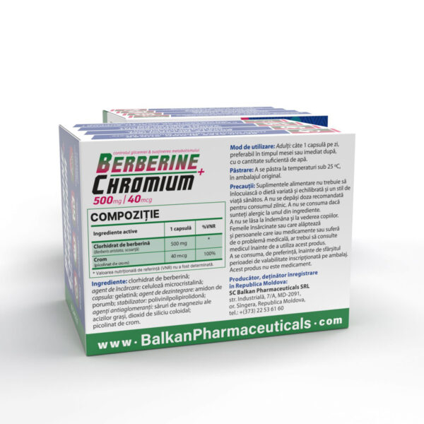 Berberina + Crom, Balkan Pharmaceuticals, Berberine 500mg + Chromium 40mcg, 60 de capsule [2]