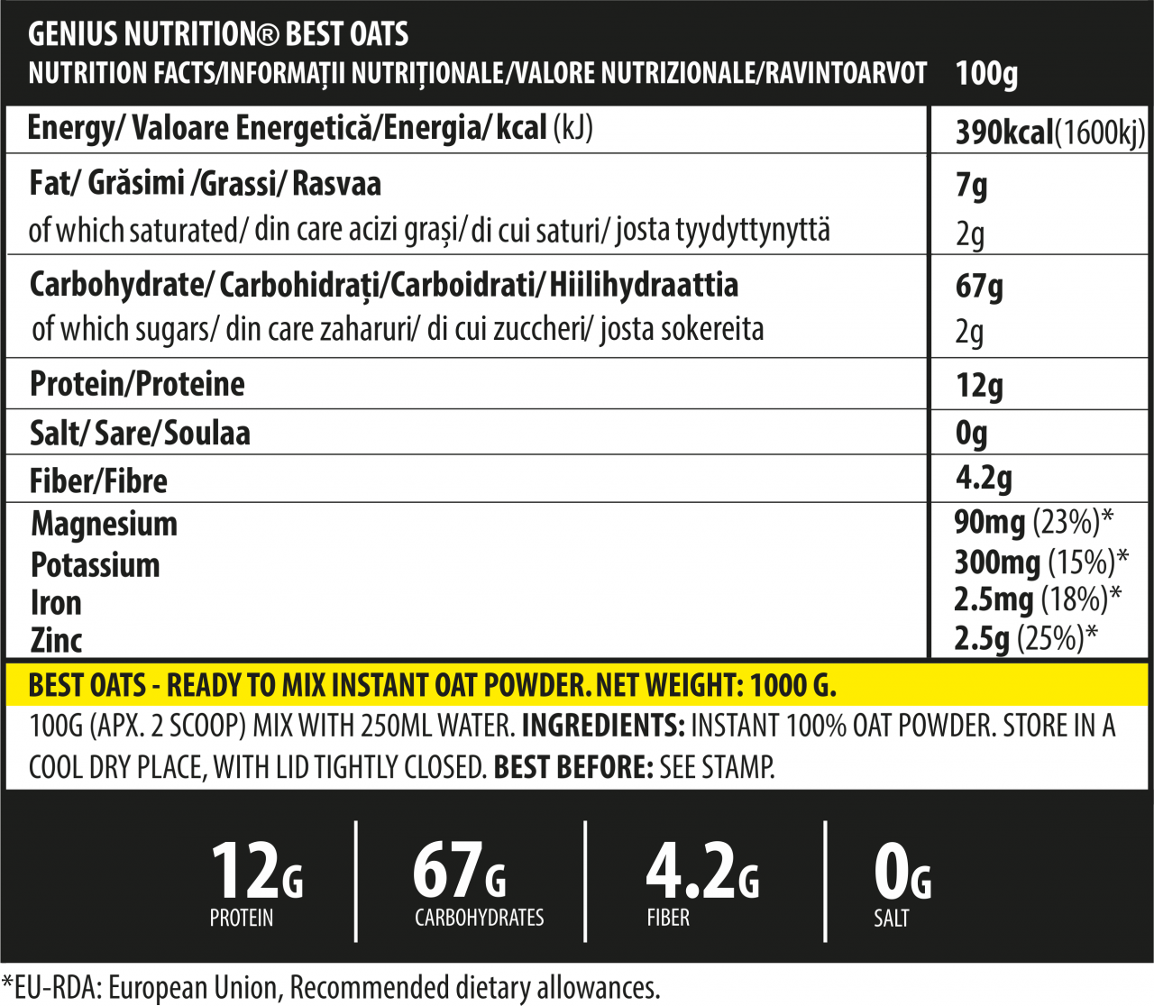 Pudra de ovaz, Genius Nutrition, Bestoats, 1kg, pudra [2]