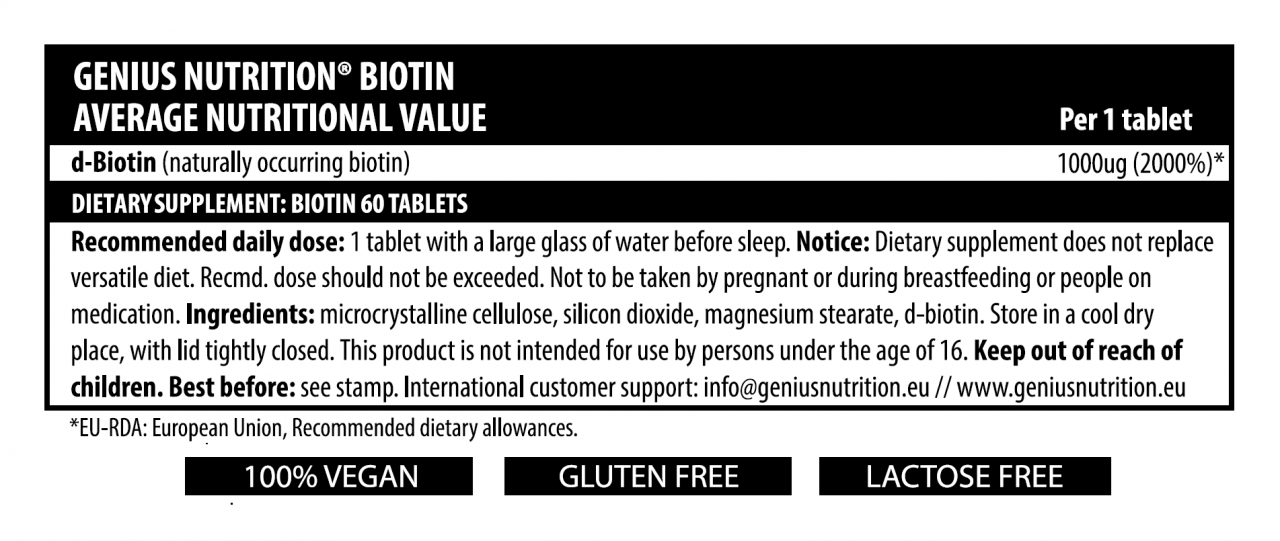 Biotina, Genius Nutrition, Biotin B7, 60 de tablete [2]