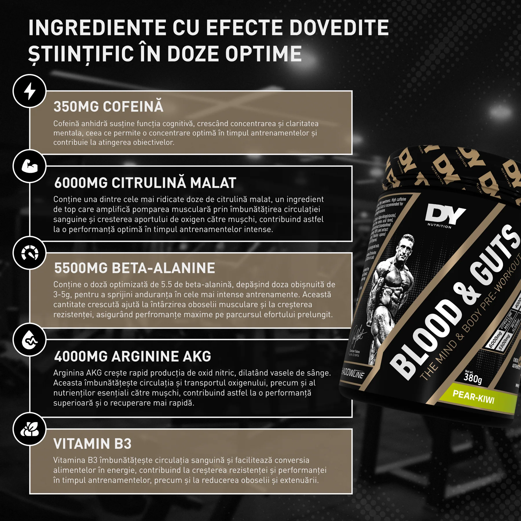 Pre-workout, DY Nutrition, Blood & Guts, 380 de grame, pudra [3]