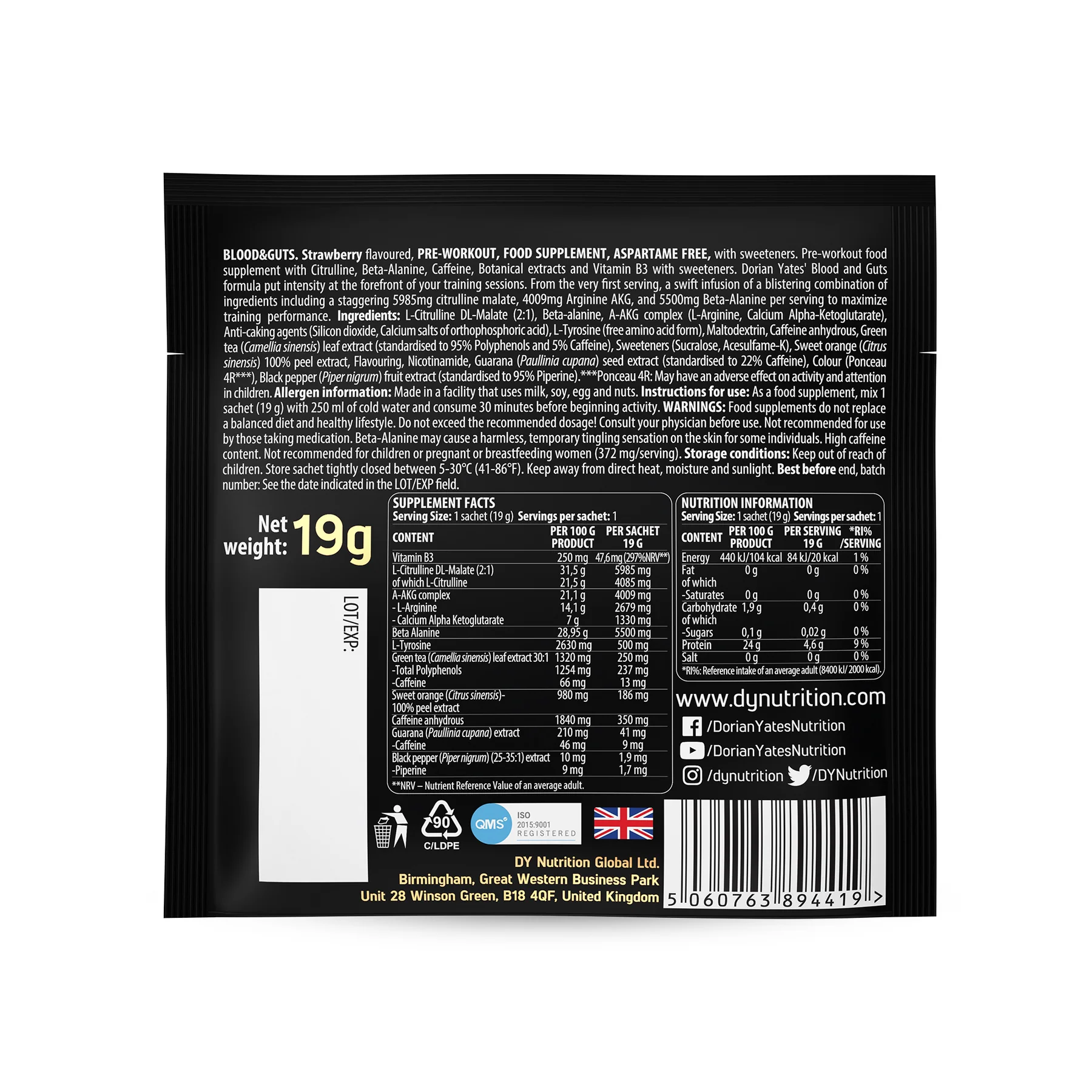 Pre-Workout, DY Nutrition, Blood & Guts, 19 grame, plic [2]