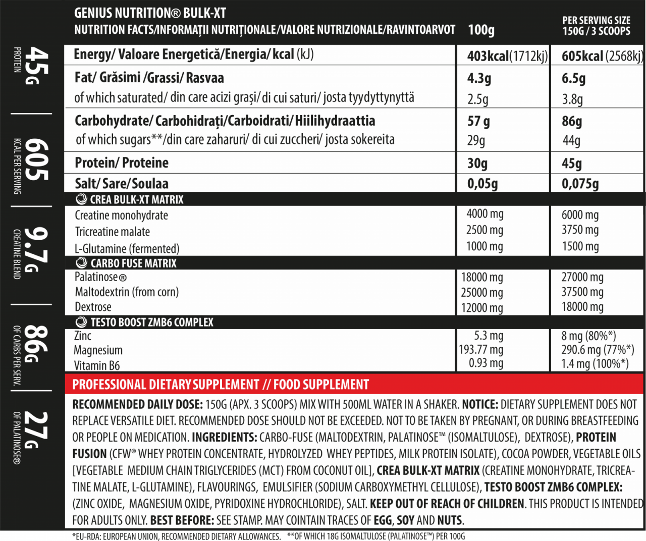 Gainer, Genius Nutrition, Bulk-XT, 4kg, pudra proteica [2]
