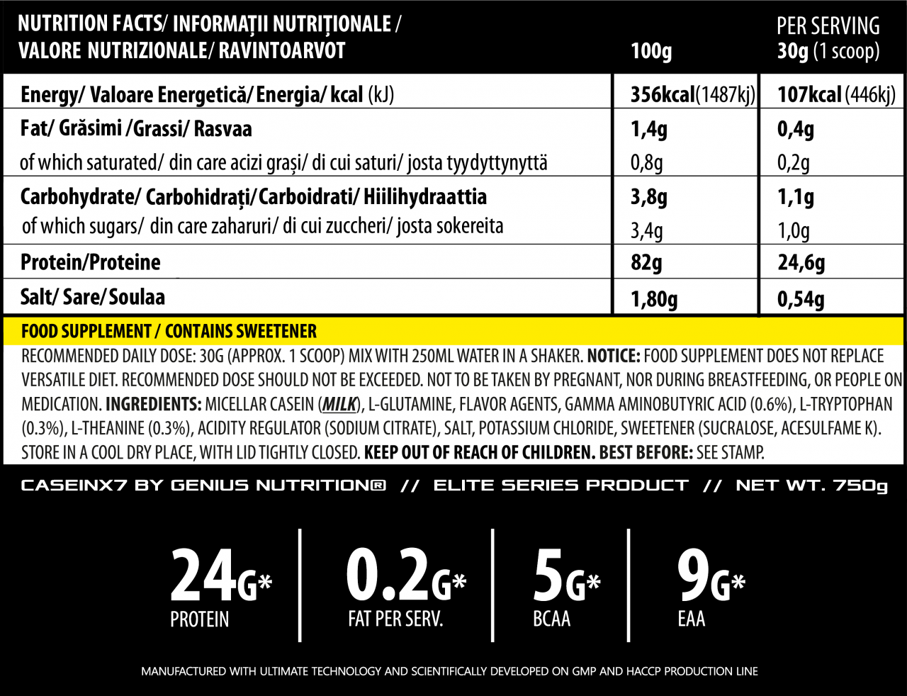 Cazeina, Genius Nutrition, Casein-X7, 750 de grame, pudra proteica [2]
