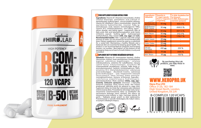 Complex de vitamin B, Hiro.Lab, B Complex, 120 de capsule [2]