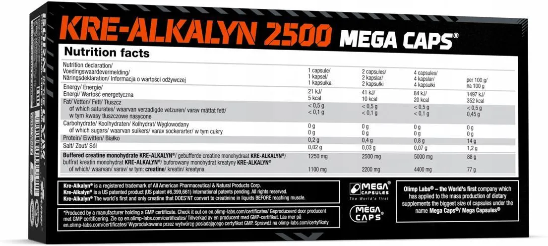 Creatina dublu tamponata, Olimp Sport Nutrition, Kre-Alkalyn 2500 Mega Caps, 120 de capsule [2]