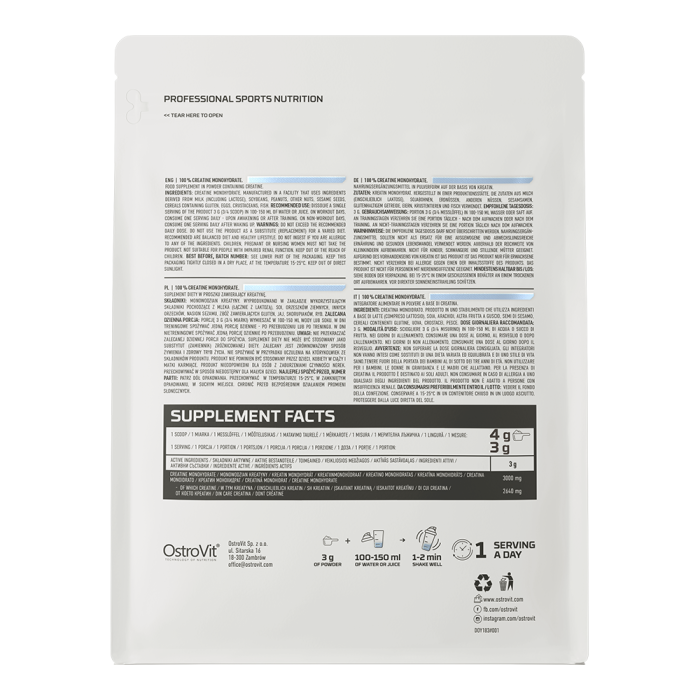 Creatina monohidrat, Ostrovit, Creatine monohydrate, 500 de grame, pudra [3]