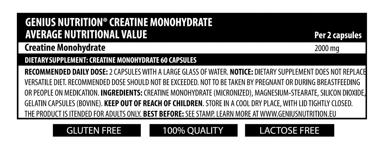 Creatina monohidrata, Genius Nutrition, Creatine, 60 de capsule [2]