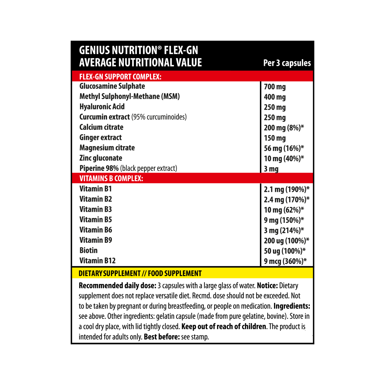 Supliment pentru articulatii, Genius Nutrition, Flex-GN, 90 de capsule [2]
