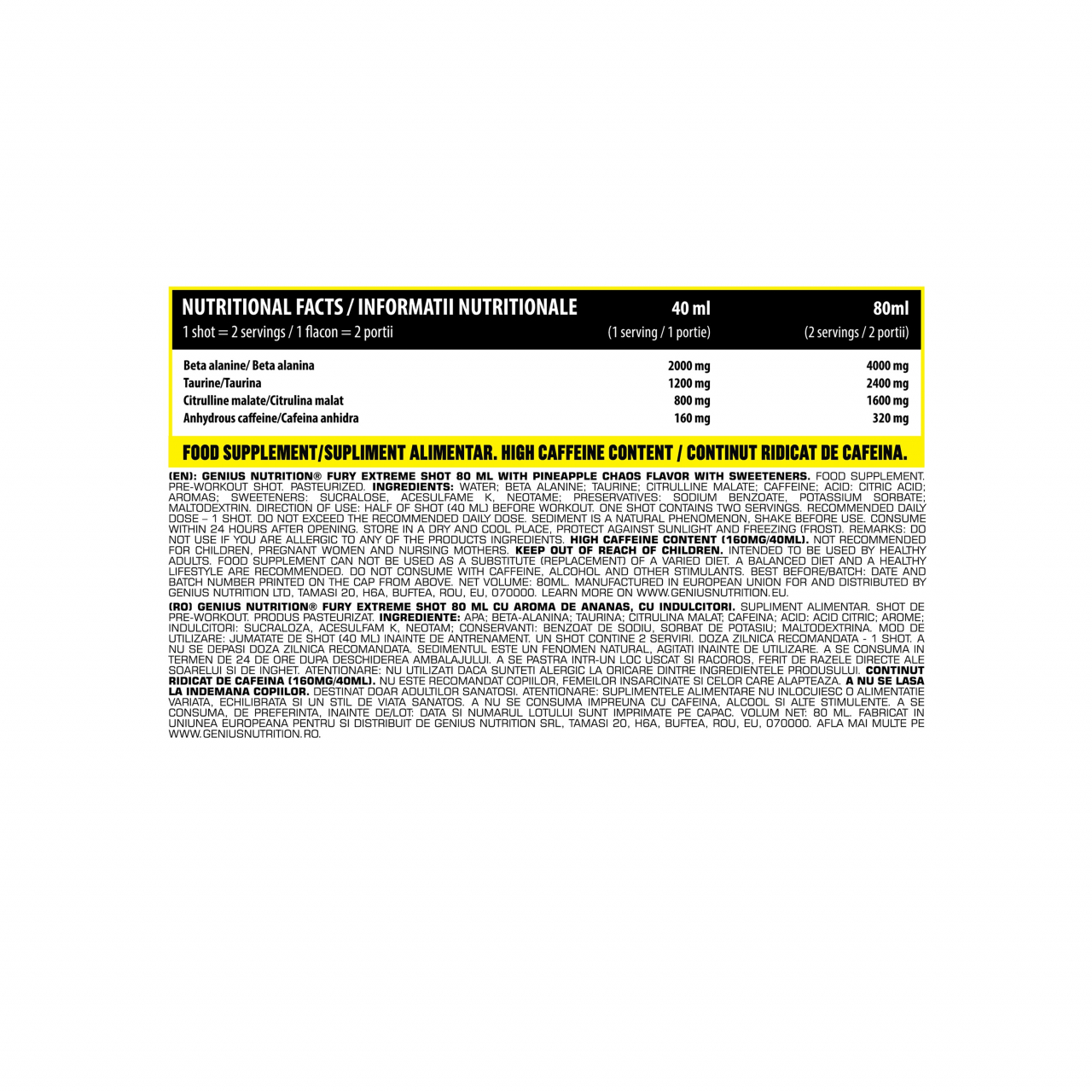 Pre-workout, Genius Nutrition, Fury Extreme, shot de 80ml [2]