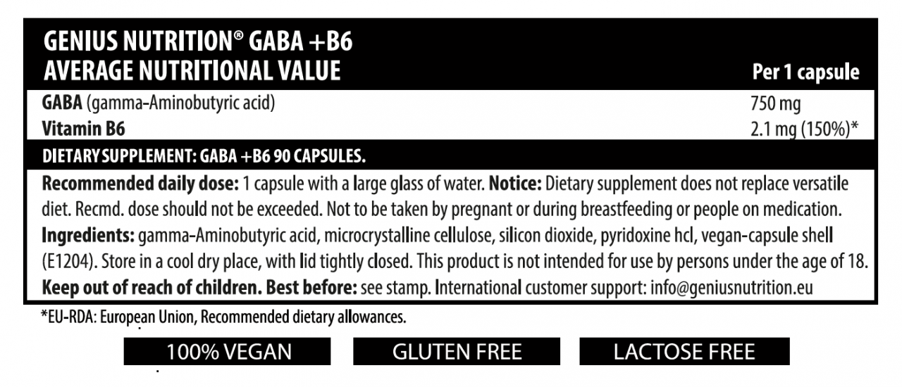Gaba + Vitamina B6, Genius Nutrition, Gaba + B6, 90 de capsule [2]