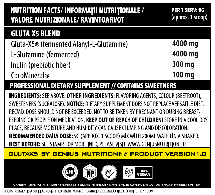 Glutamina, Genius Nutrition, Gluta-X5, 405 grame, pudra [2]