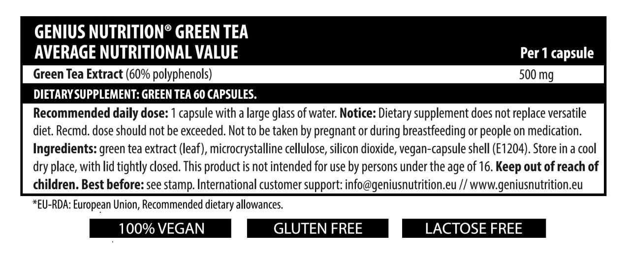 Extract de ceai verde, Genius Nutrition, Green Tea Premium, 60 de capsule [2]