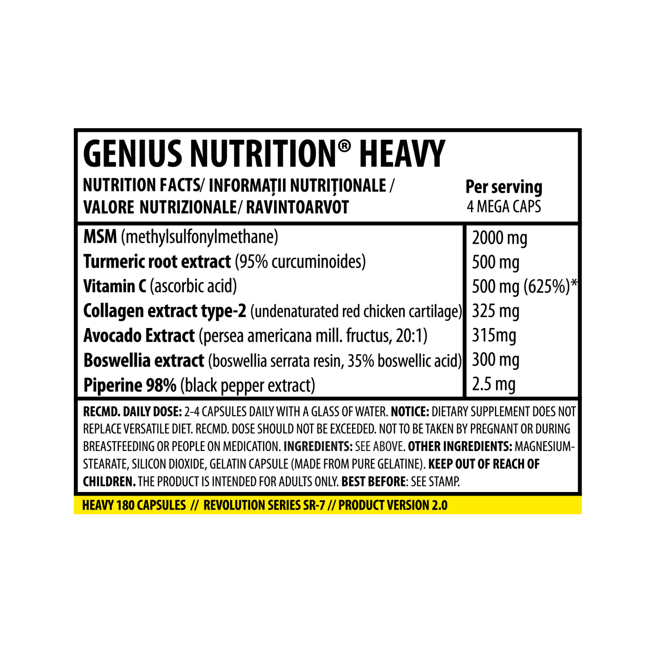 Supliment pentru sanatatea articulatiilor, Genius Nutrition, Heavy, 180 de capsule [2]