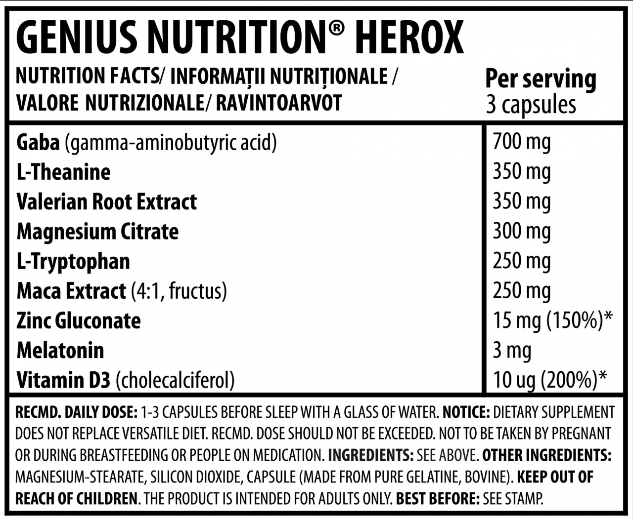 Supliment pentru somn si recuperare, Genius Nutrition, Herox, 180 de capsule [2]