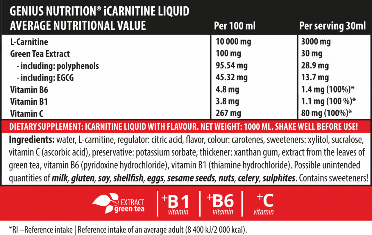 Carnitina lichida, Genius Nutrition, iCarnitine, sticla de 1 litru [2]