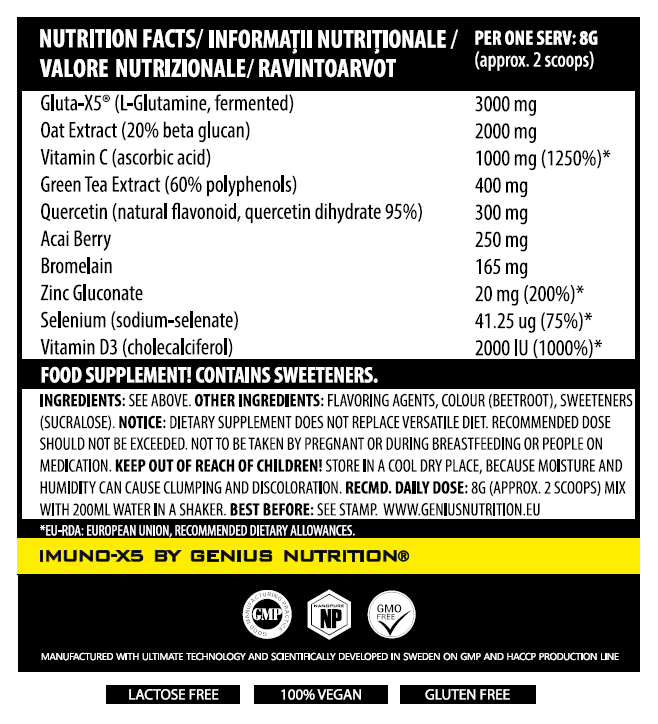 Supliment pentru sistemul imunitar, Genius Nutrition, Imuno-X5, 240 de grame, pudra [2]