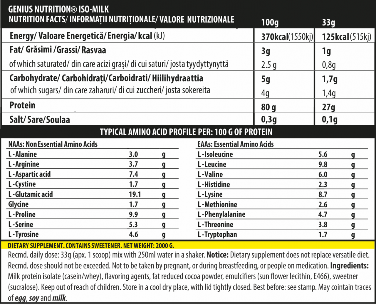 Izolat proteic, Genius Nutrition, Iso-Milk, 2kg, pudra proteica [2]
