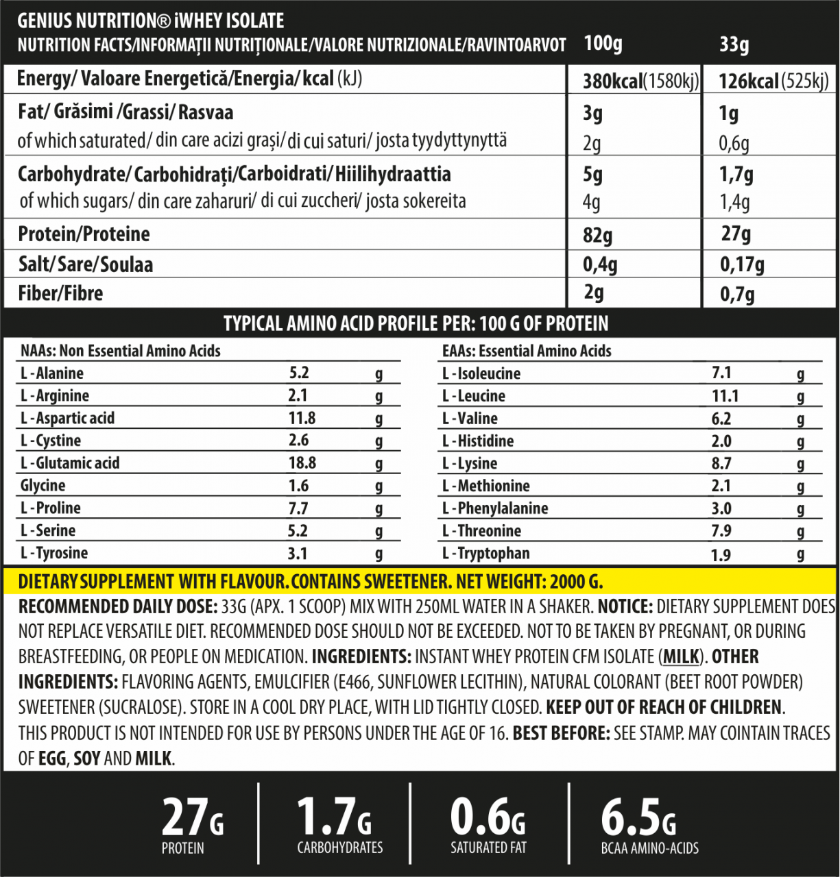 Izolat proteic, Genius Nutrition, iWhey Isolate, 2kg, pudra proteica [2]