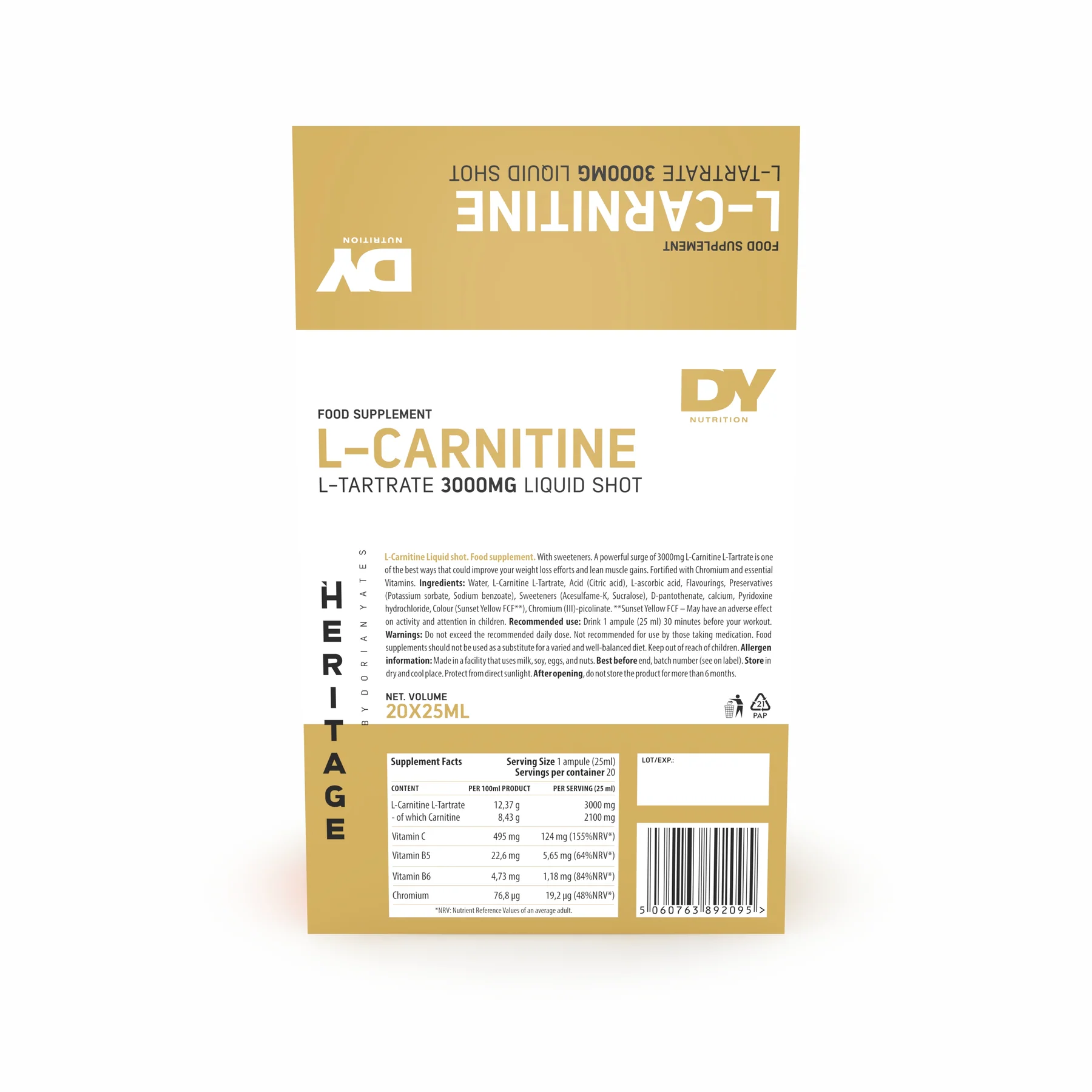 Carnitina, DY Nutrition, L-Carnitine L-Tartrat, 20 de fiole de 25ml [3]