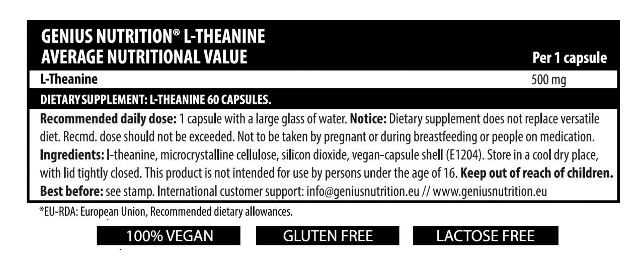 Teanina, Genius Nutrition, L-Theanine, 60 de capsule [2]
