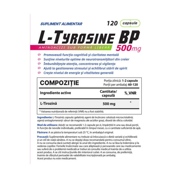 Tirozina, Balkan Pharmaceuticals, L-Tyrosine 500mg, 120 de capsule [2]