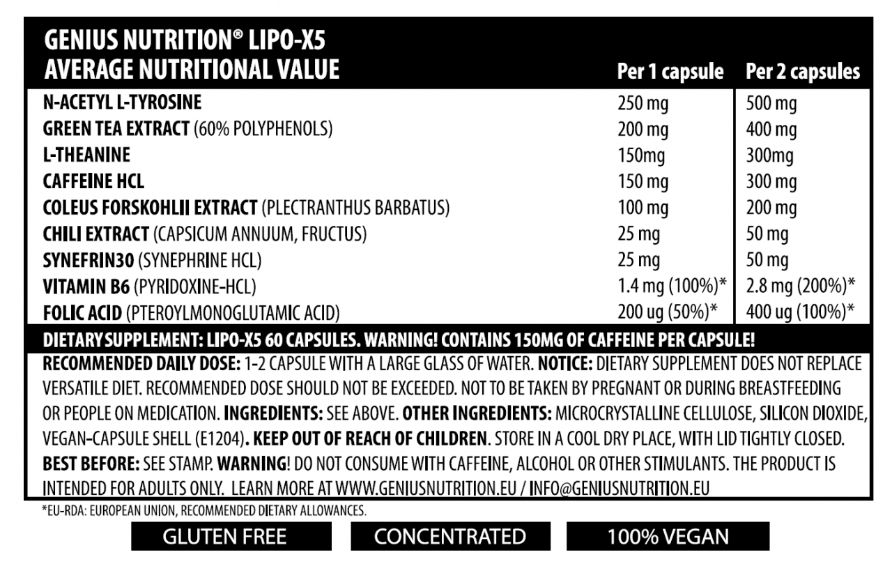 Arzator de grasimi, Genius Nutrition, Lipo-X5, 60 de capsule [2]