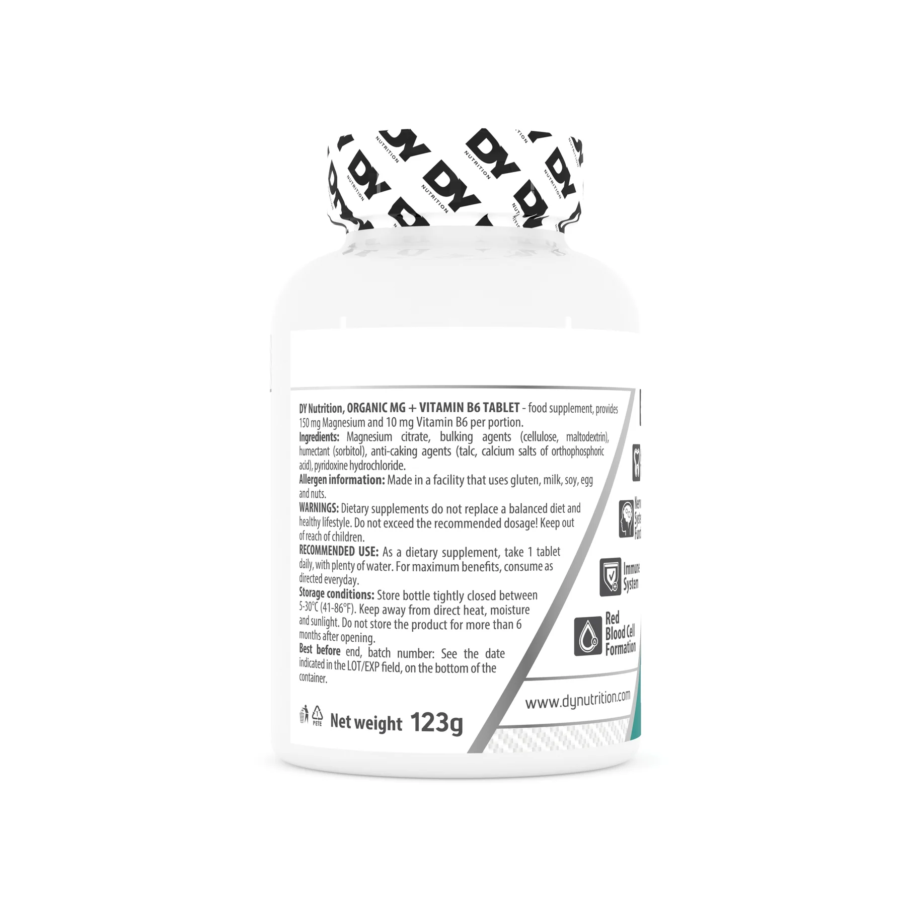 Magneziu + Vitamina B6, DY Nutrition, Magnesium + Vitamin B6 Organic, 90 de tablete [4]