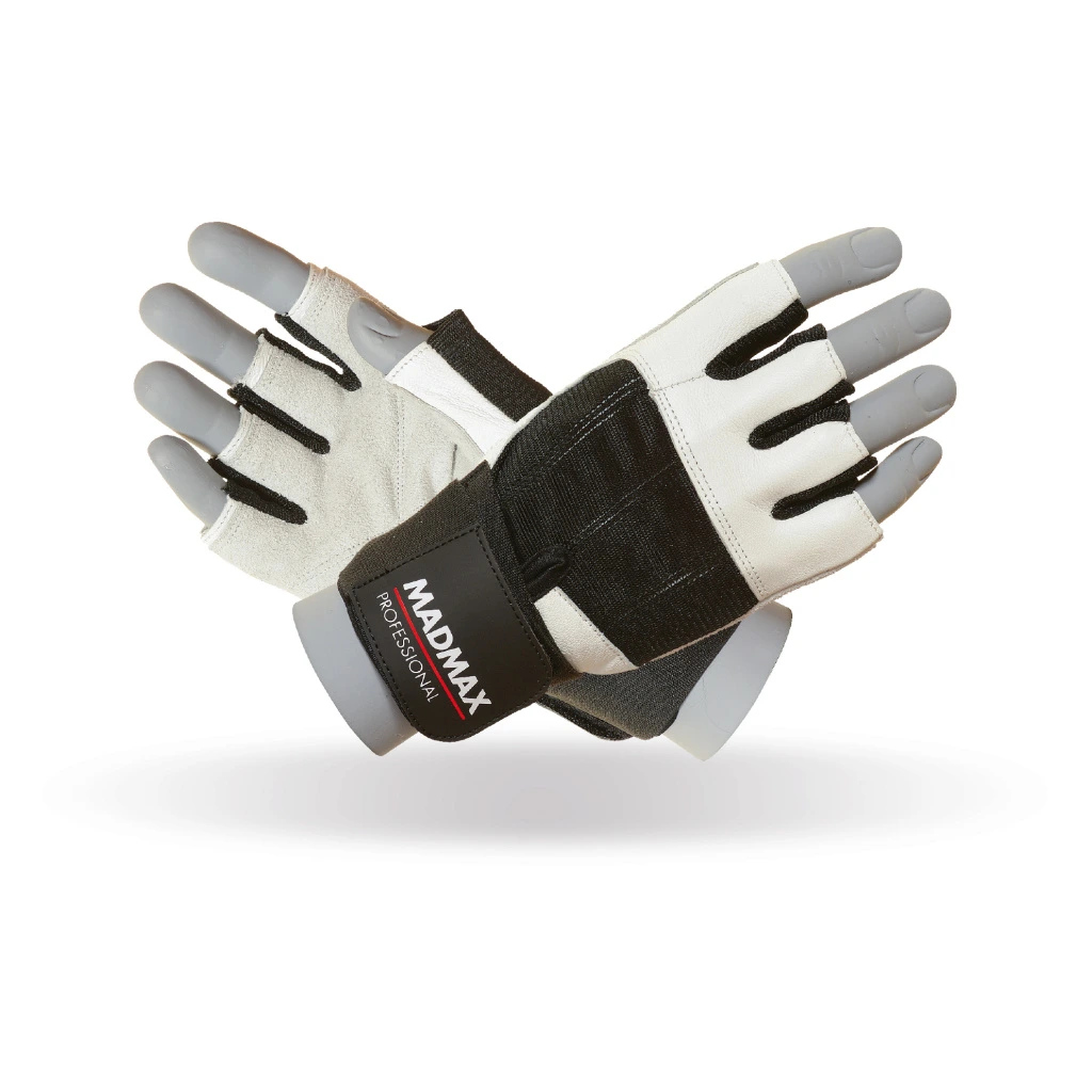 Manusi albe cu protectie incheietura, MadMax, Professional workout gloves, Black/White [1]