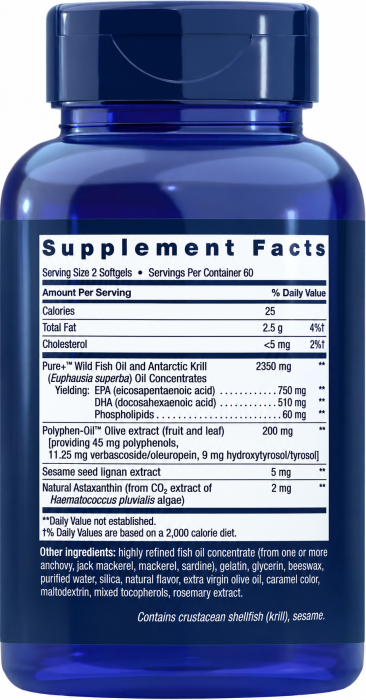 Omega 3 + Krill si Astaxantina, Life Extension, Super Omega-3 Plus EPA/DHA Fish Oil, Sesame Lignans, Olive Extract, Krill&Astaxanthin, 60 de portii, 120 de capsule moi [2]