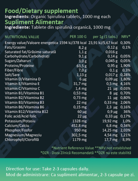 Spirulina Organica, Vitabolic, 100 de tablete [2]